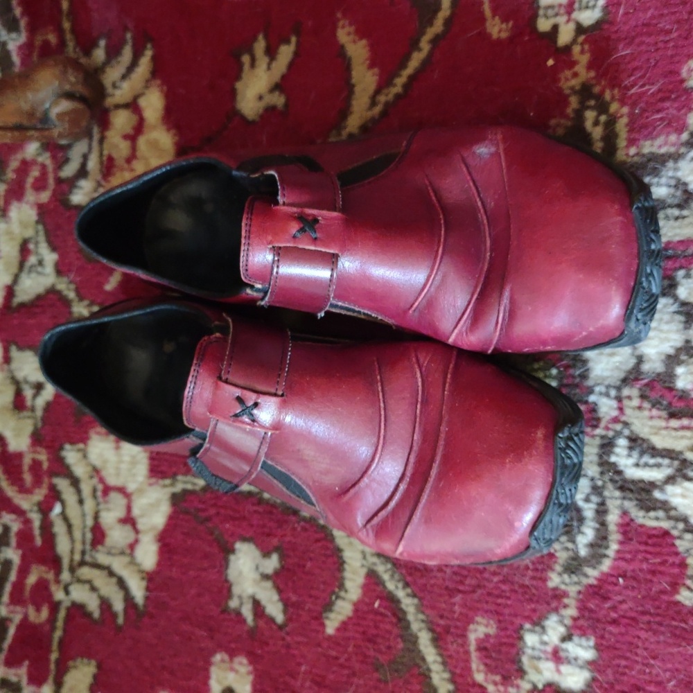 Rieker red leather slip on shoes